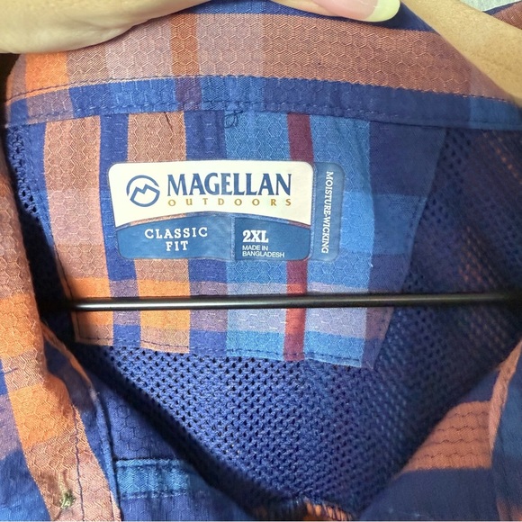 Magellan Outdoors Men Vented Fishing Shirt Classic Fit Blue Orange Plaid 2XL - Picture 7 of 14